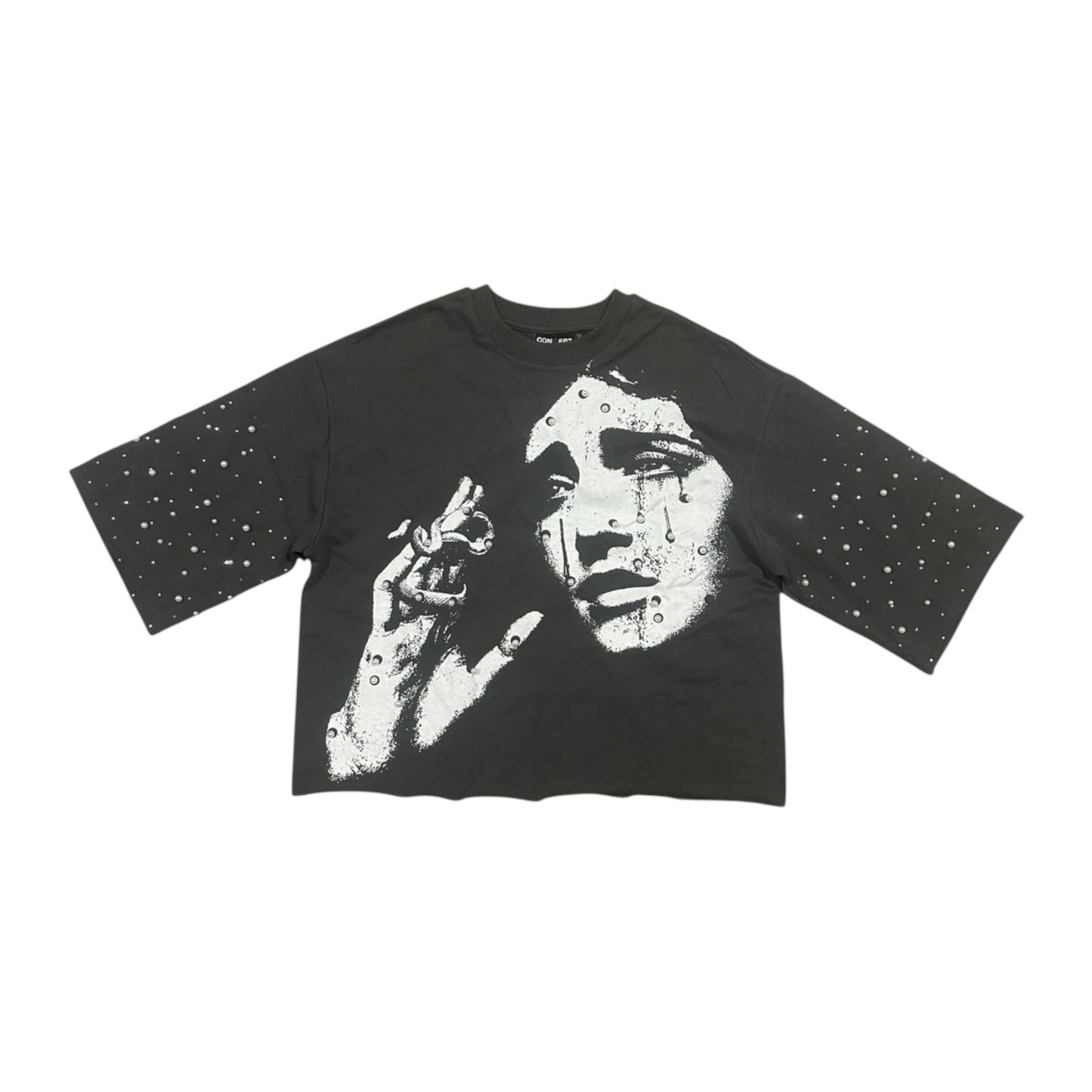 CONCEPT LA BETTER DAYS PEARLS CROPPED QUARTER SLEEVE SHIRT