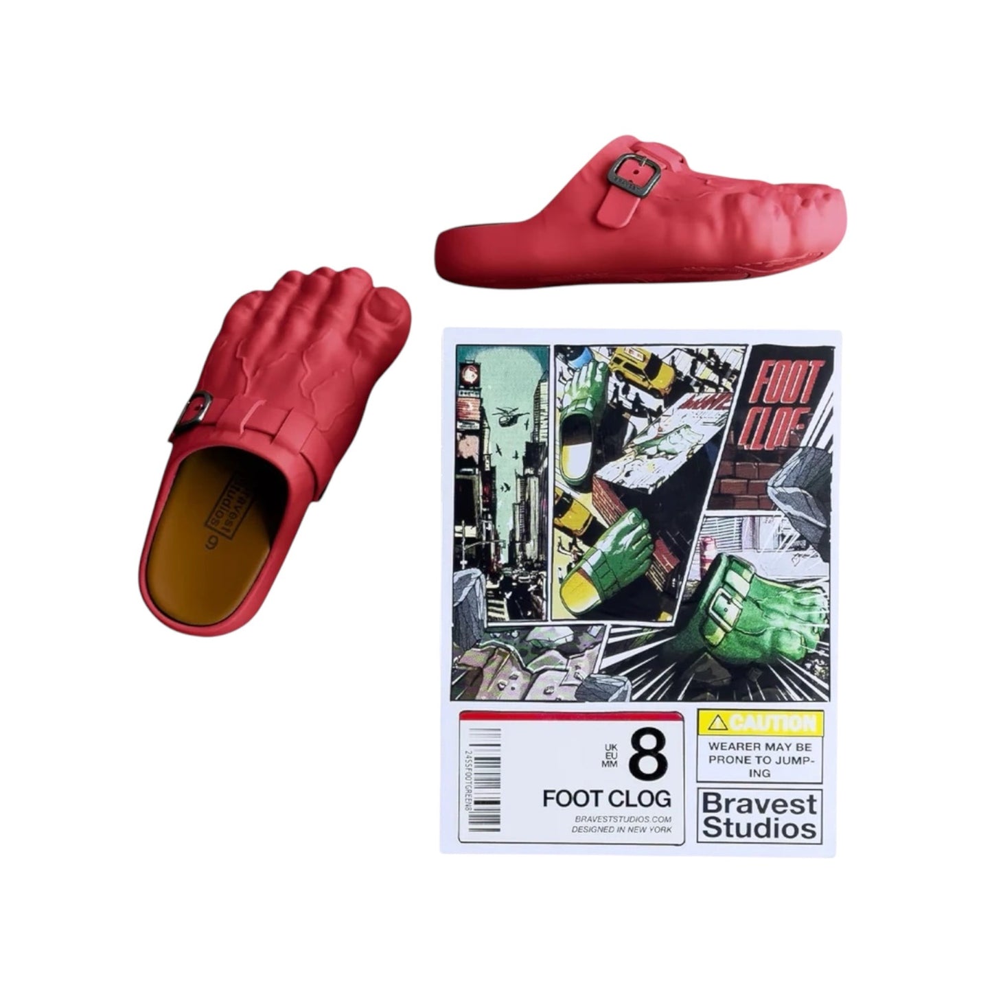 BRAVEST STUDIOS RED FOOT CLOGS