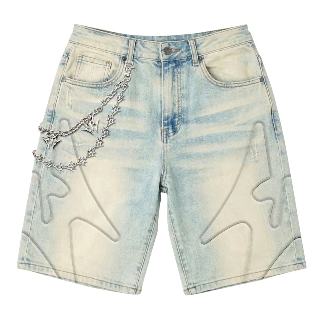 MELEE SHOGUN EMBOSSED DENIM SHORTS