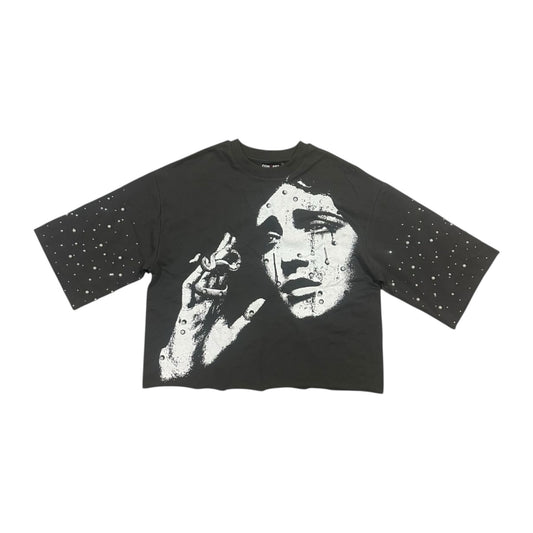 CONCEPT LA BETTER DAYS PEARLS CROPPED QUARTER SLEEVE SHIRT