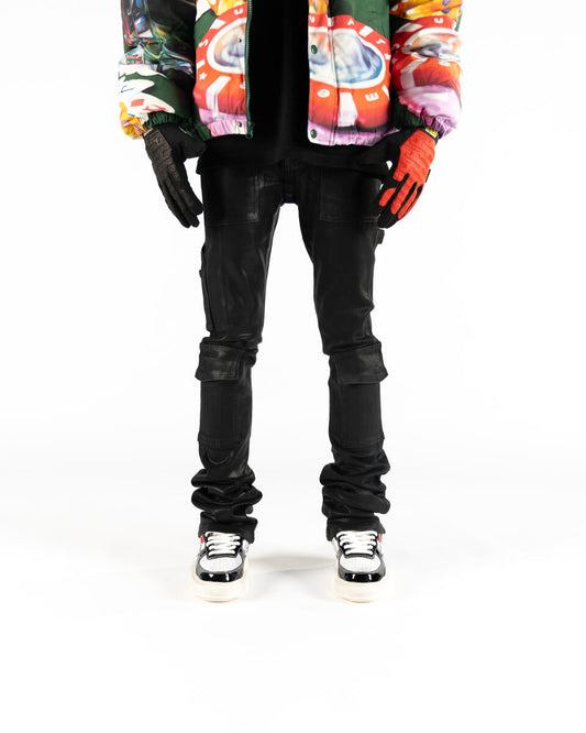 HEAVY ASPHALT CARGO FLARE STACK WAX DENIM