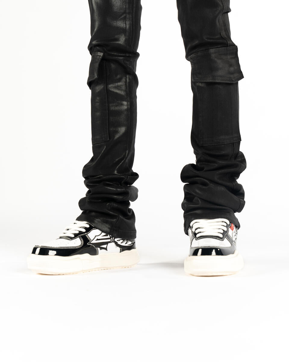 HEAVY ASPHALT CARGO FLARE STACK WAX DENIM