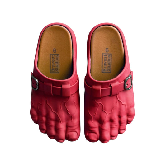 BRAVEST STUDIOS RED FOOT CLOGS