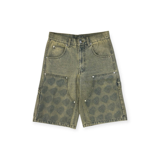 LOVE KILLS EMBOSS DENIM SHORTS