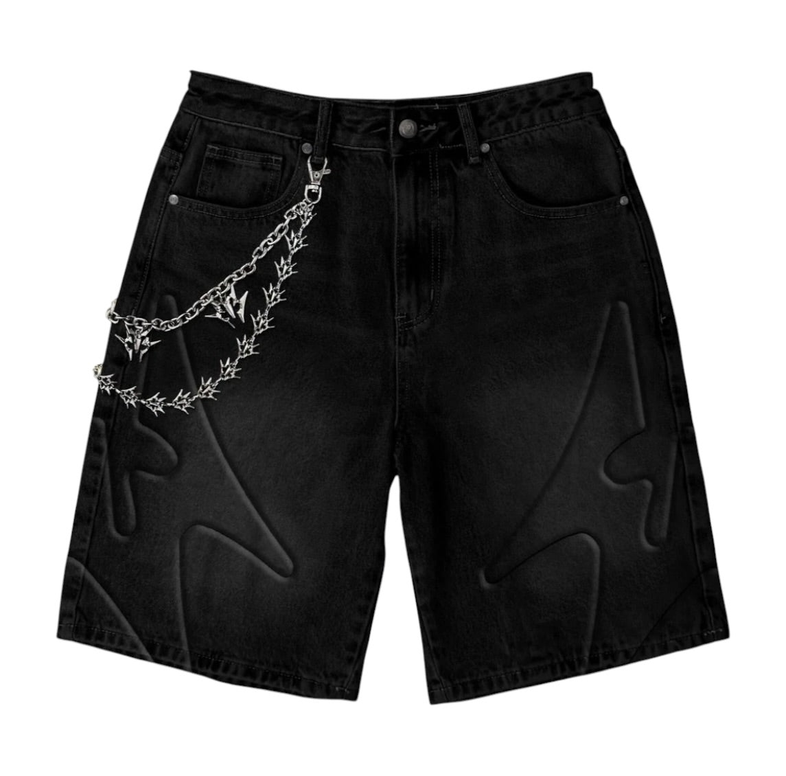 MELEE SHOGUN EMBOSSED DENIM SHORTS
